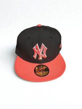 New Era 59FIFTY Snapback NY Yankees Coral Neon Fitted Hat Size 7 3/8
